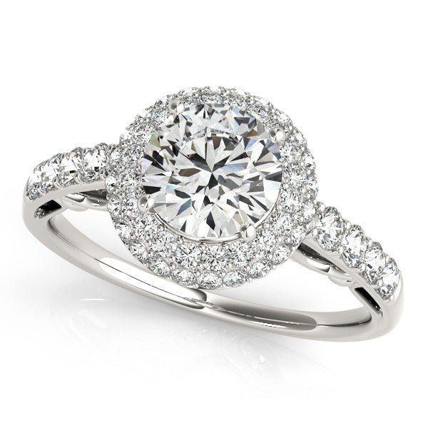 14k White Gold Halo Style Diamond Engagement Pave Shank Ring (1 1/2 cttw) - Coolpeacock