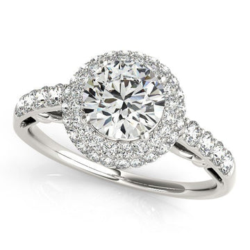 14k White Gold Halo Style Diamond Engagement Pave Shank Ring (1 1/2 cttw) - Coolpeacock