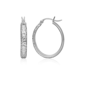 14k White Gold Hammered Oval Hoop Earrings - Coolpeacock