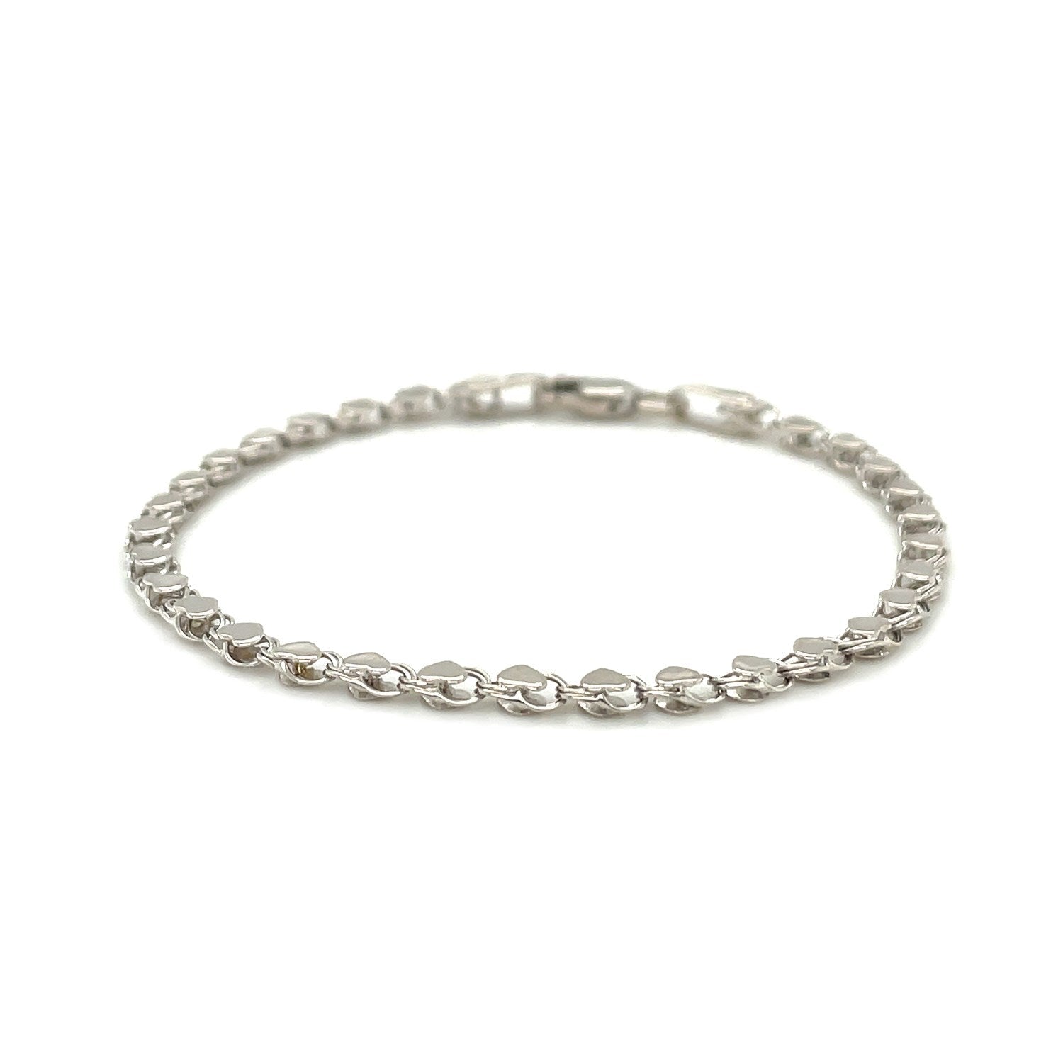14k White Gold Heart Bracelet (3.00 mm) - Coolpeacock