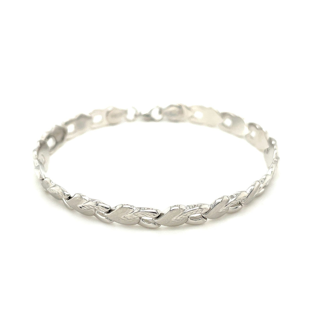 14k White Gold Heart Shape Textured Bracelet (6.35 mm) - Coolpeacock