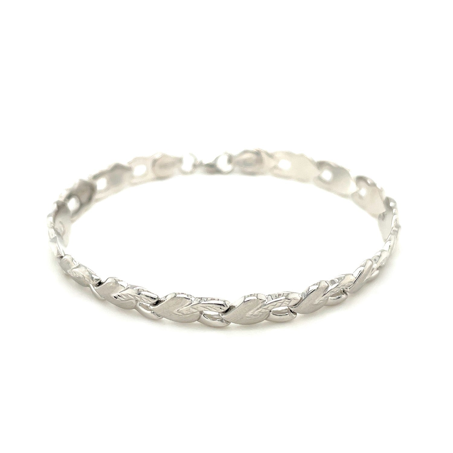 14k White Gold Heart Shape Textured Bracelet (6.35 mm) - Coolpeacock