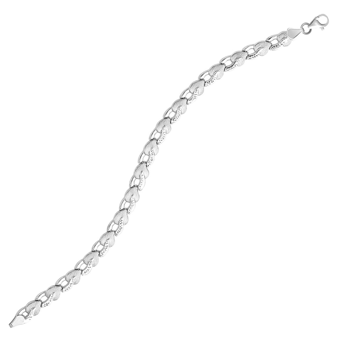 14k White Gold Heart Shape Textured Bracelet (6.35 mm) - Coolpeacock