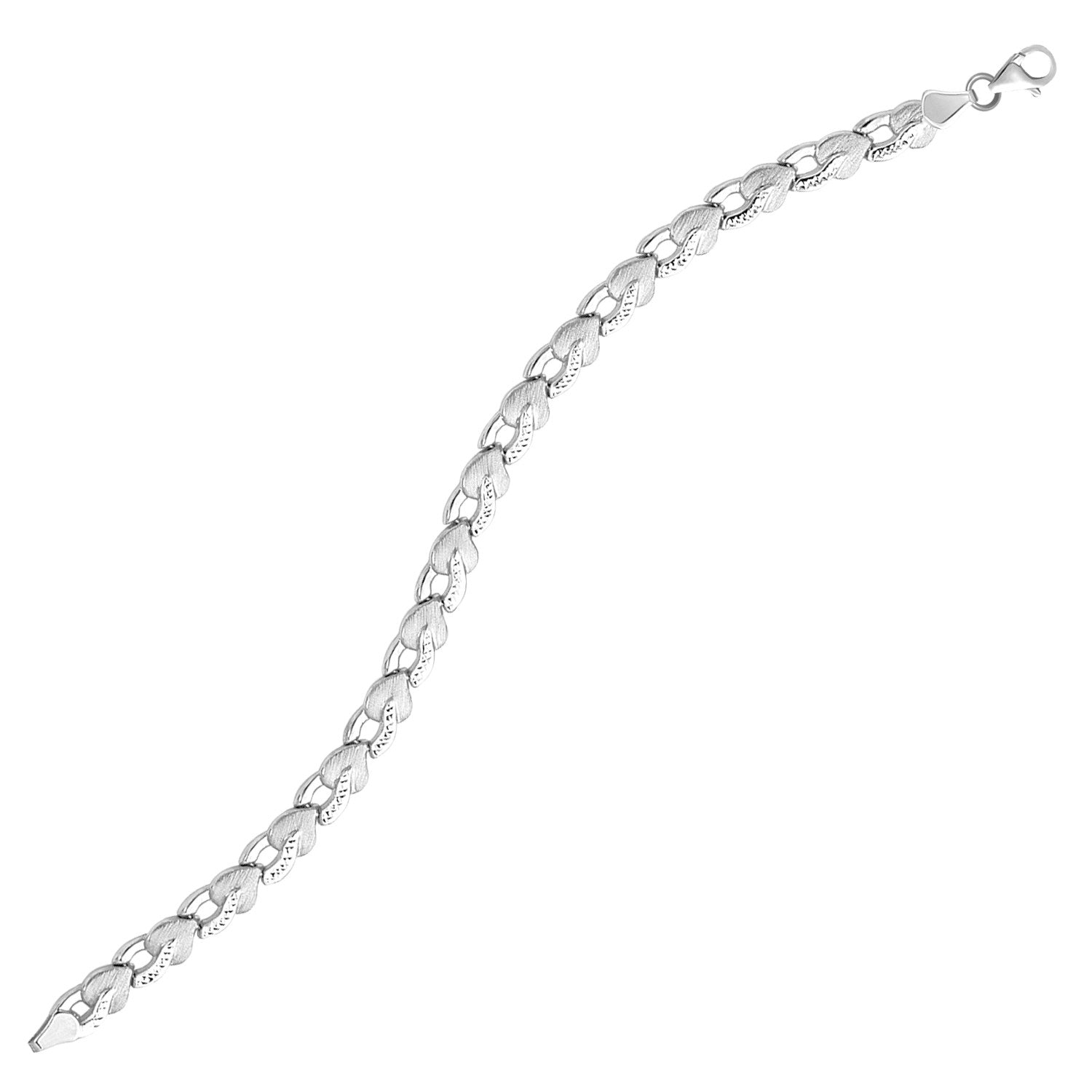14k White Gold Heart Shape Textured Bracelet (6.35 mm) - Coolpeacock