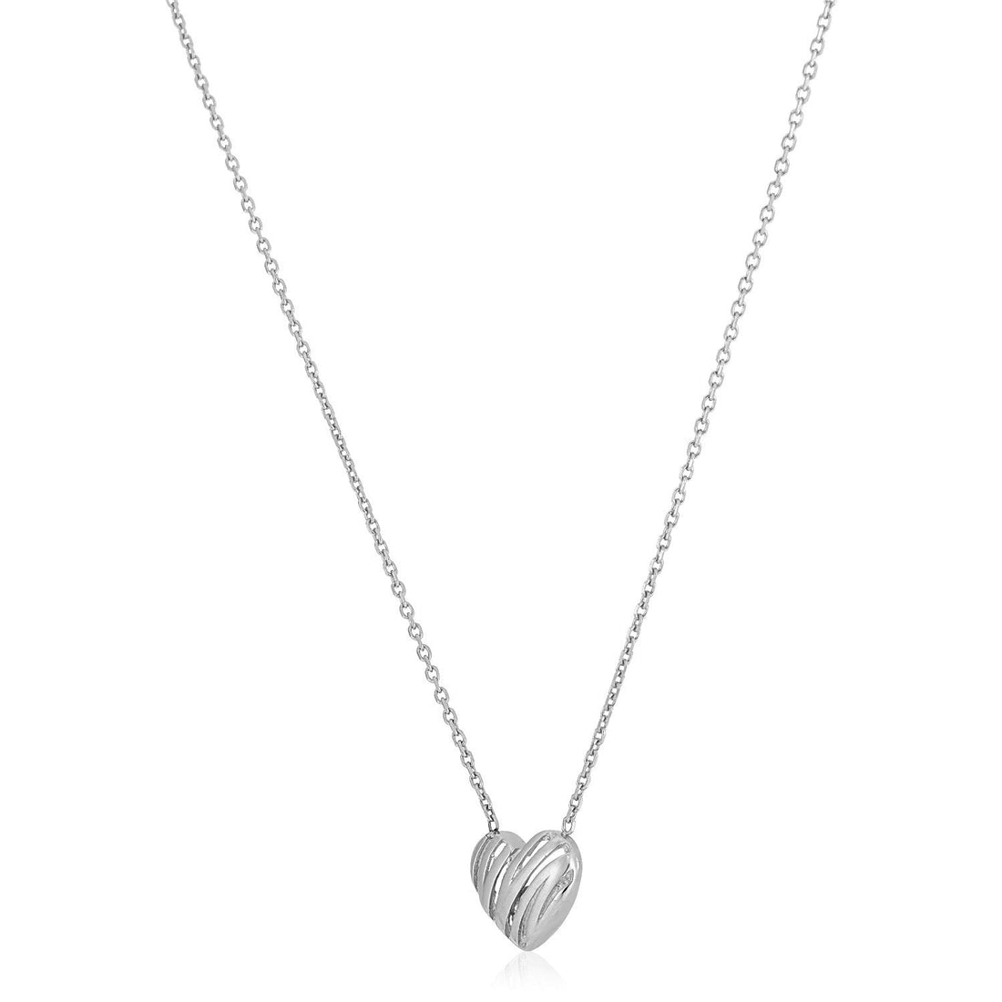 14k White Gold High Polish Scribbles Heart Necklace - Coolpeacock