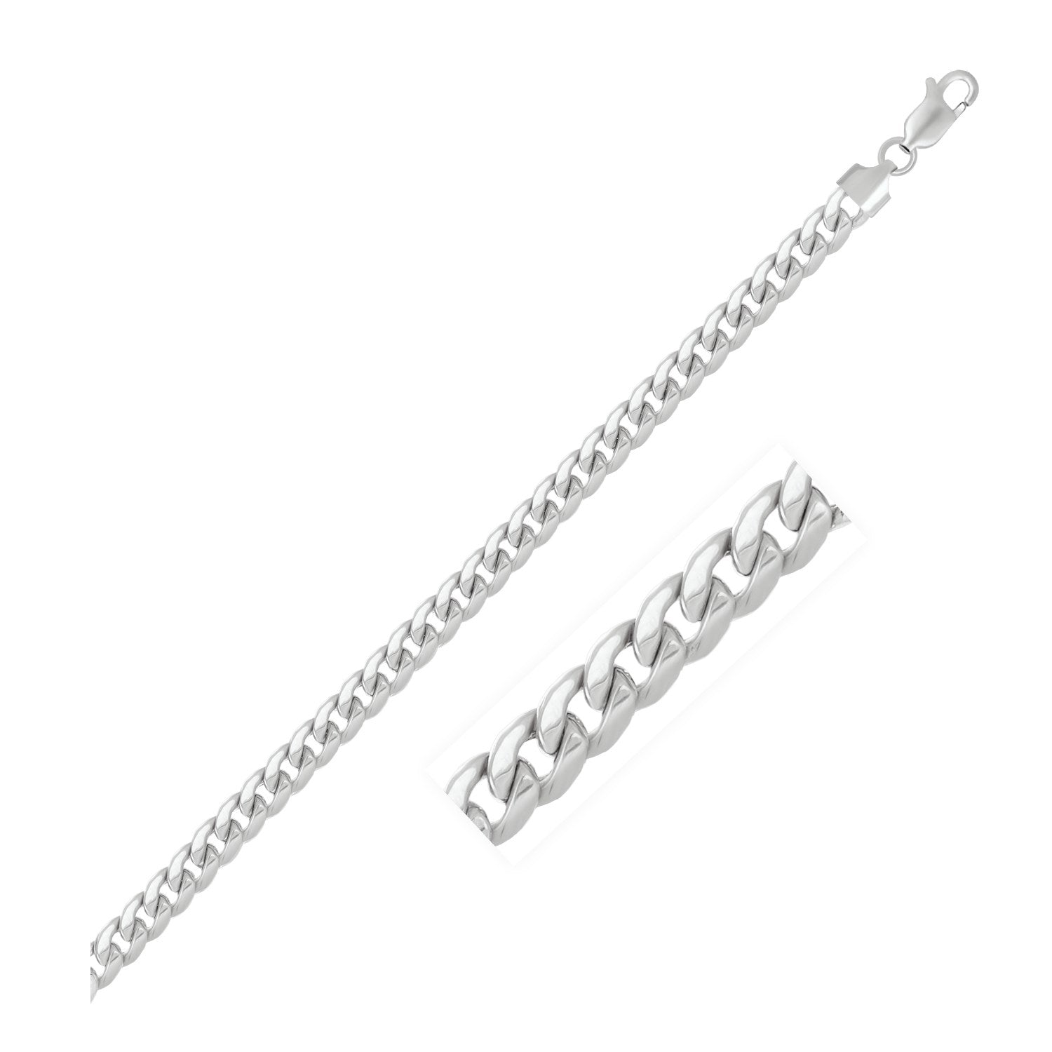 14k White Gold Miami Cuban Semi Solid Bracelet (5.50 mm) - Coolpeacock