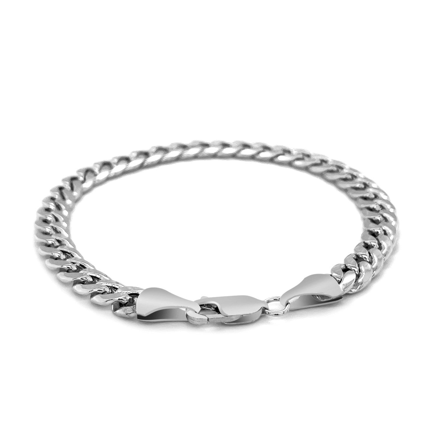 14k White Gold Miami Cuban Semi Solid Bracelet (7.00 mm) - Coolpeacock