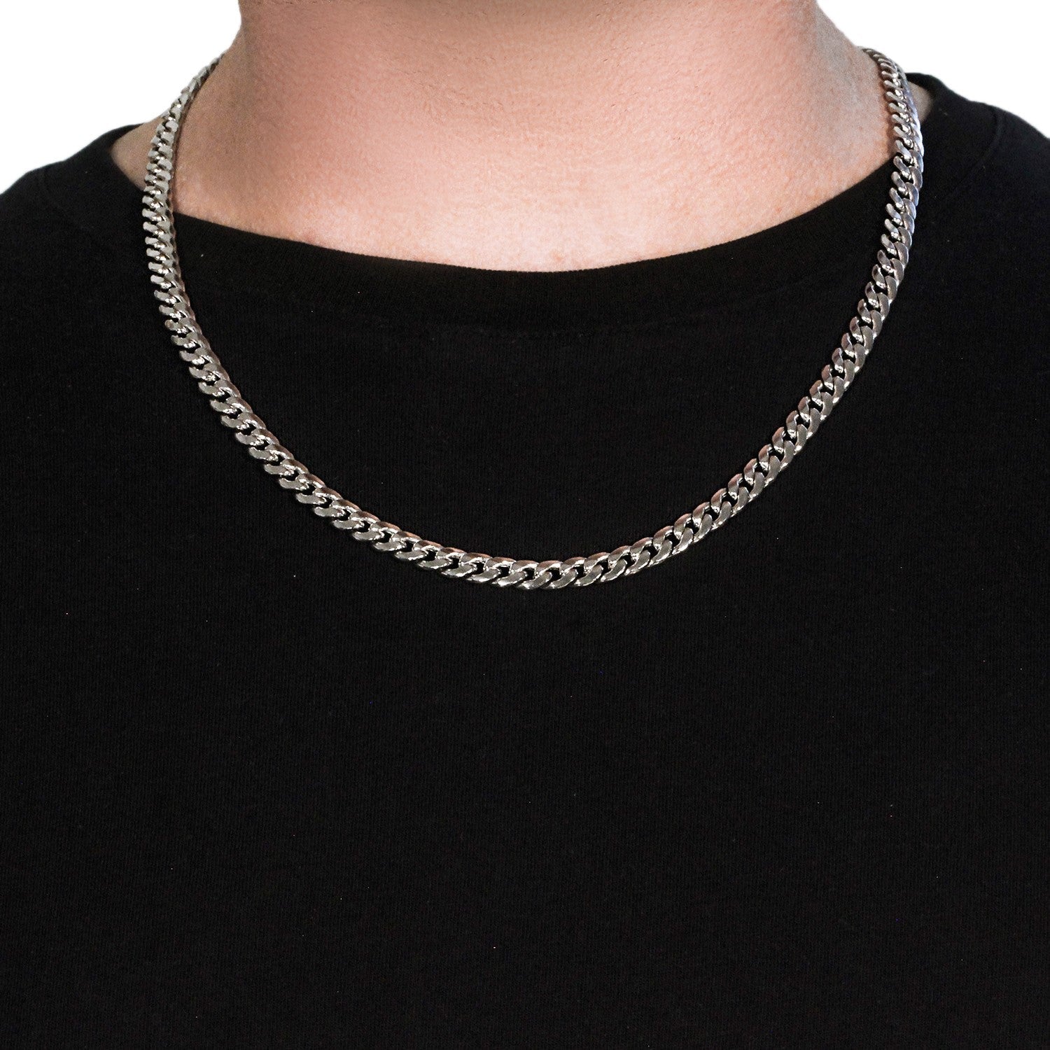 14K White Gold Miami Cuban Semi Solid Chain (7.00 mm) - Coolpeacock