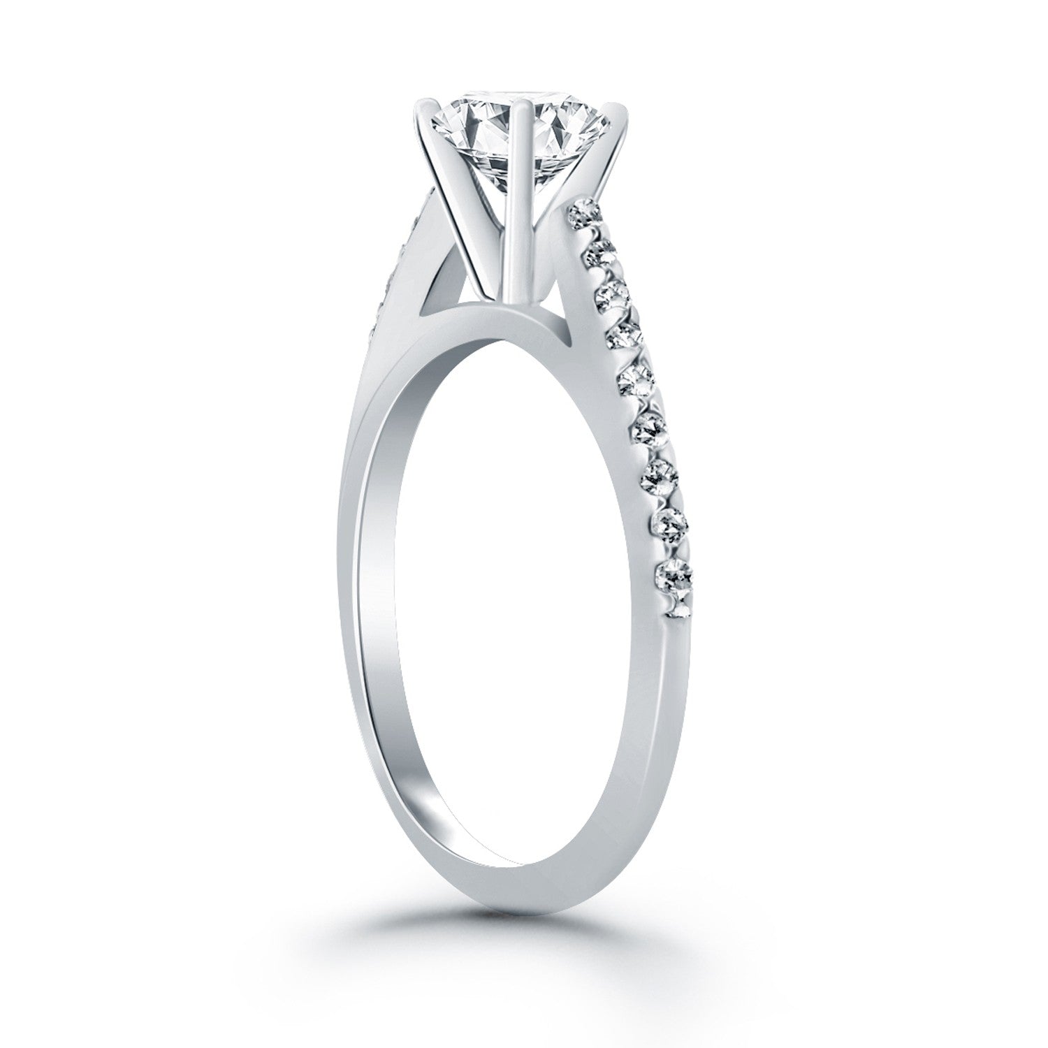 14k White Gold Micro Prong Diamond Cathedral Engagement Ring - Coolpeacock