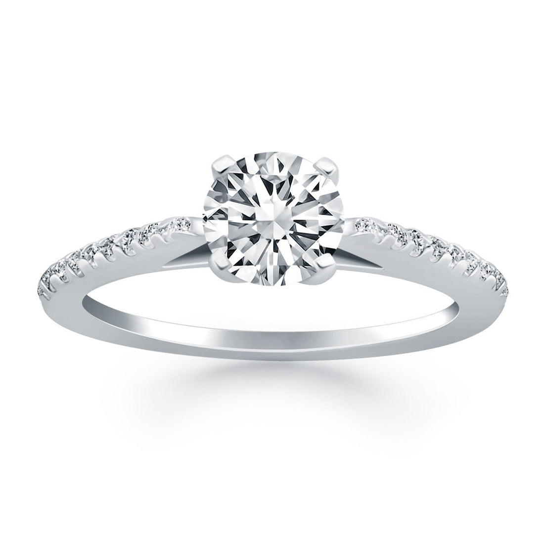 14k White Gold Micro Prong Diamond Cathedral Engagement Ring - Coolpeacock
