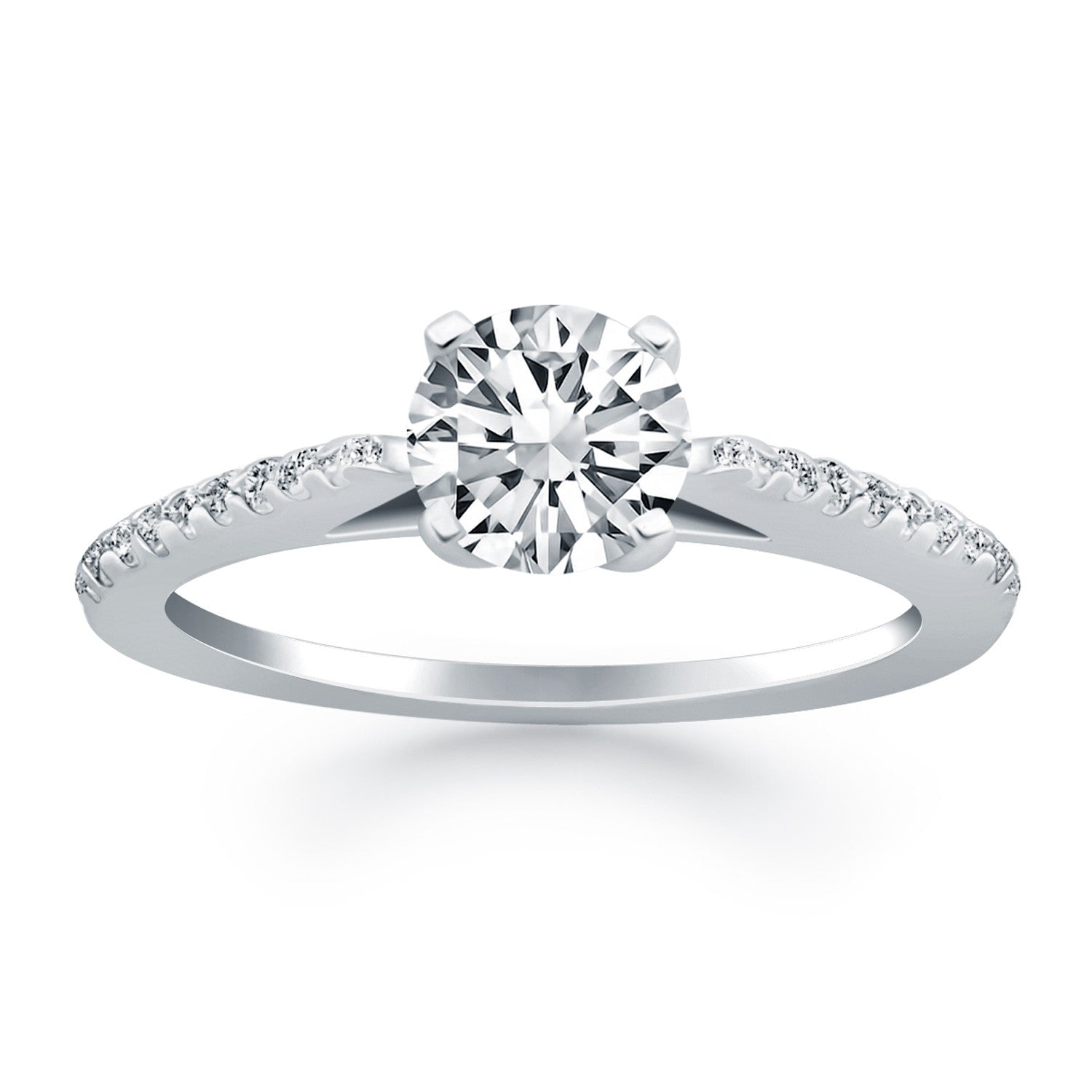 14k White Gold Micro Prong Diamond Cathedral Engagement Ring - Coolpeacock