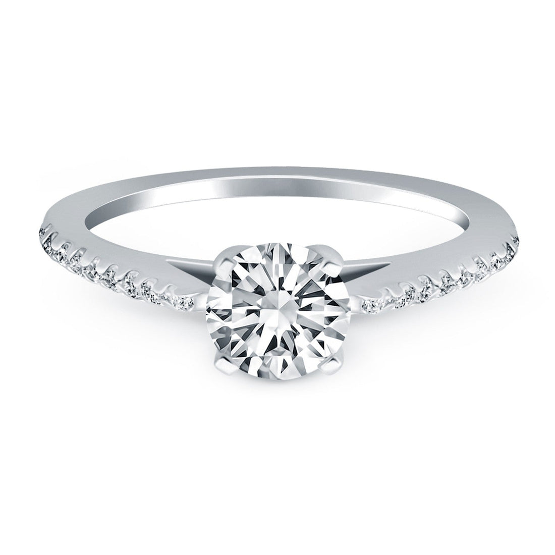 14k White Gold Micro Prong Diamond Cathedral Engagement Ring - Coolpeacock