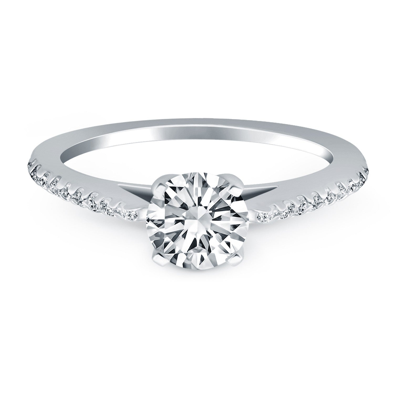 14k White Gold Micro Prong Diamond Cathedral Engagement Ring - Coolpeacock