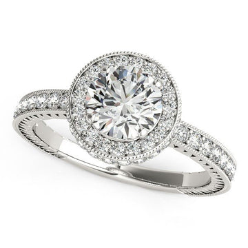 14k White Gold Milgrain Border Diamond Pave Engagement Ring (1 1/2 cttw) - Coolpeacock