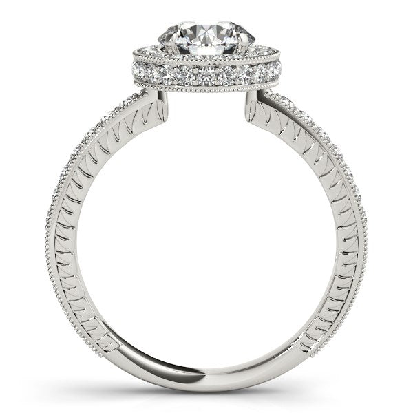 14k White Gold Milgrain Border Diamond Pave Engagement Ring (1 1/2 cttw) - Coolpeacock