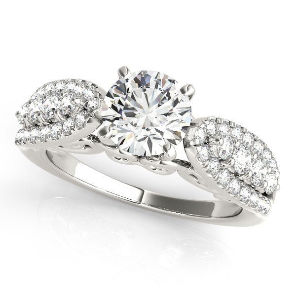 14k White Gold Multirow Shank Round Diamond Engagement Ring (1 1/2 cttw) - Coolpeacock