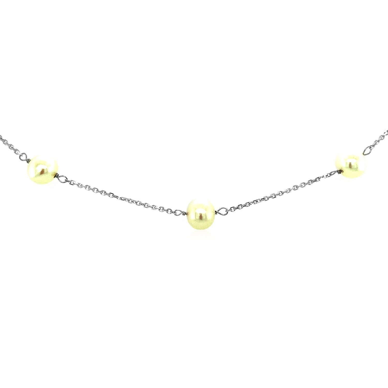 14k White Gold Necklace with White Pearls - Coolpeacock