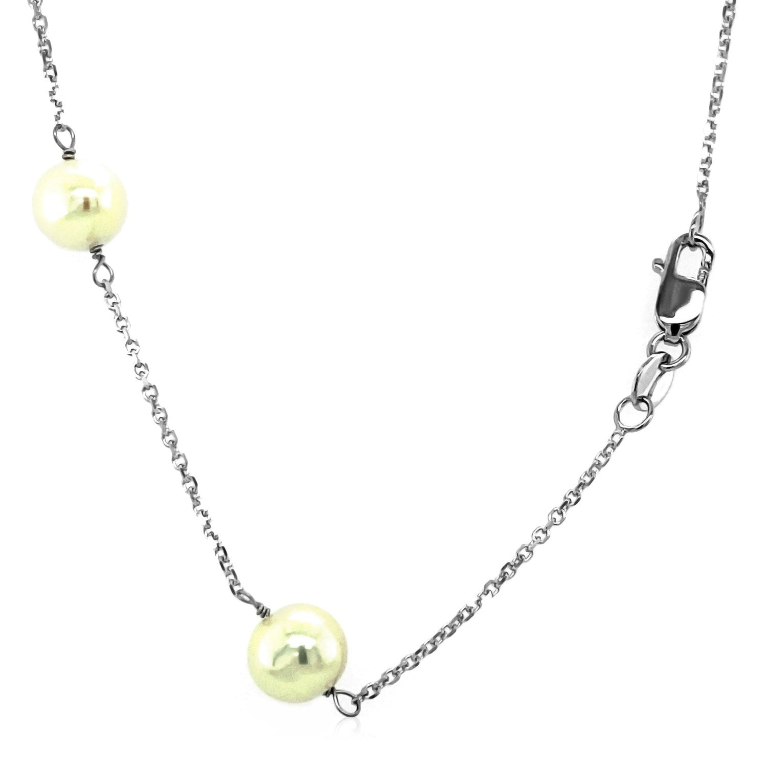 14k White Gold Necklace with White Pearls - Coolpeacock