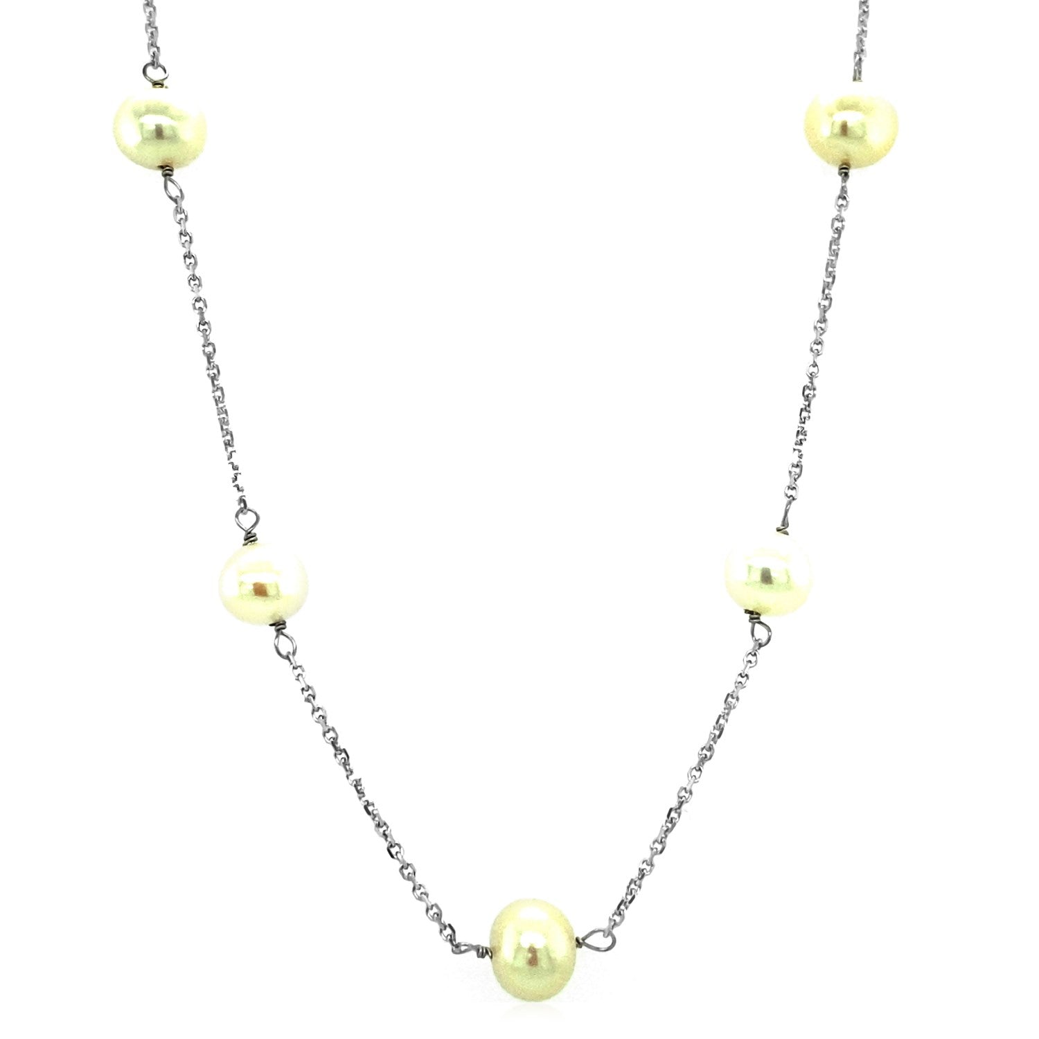 14k White Gold Necklace with White Pearls - Coolpeacock