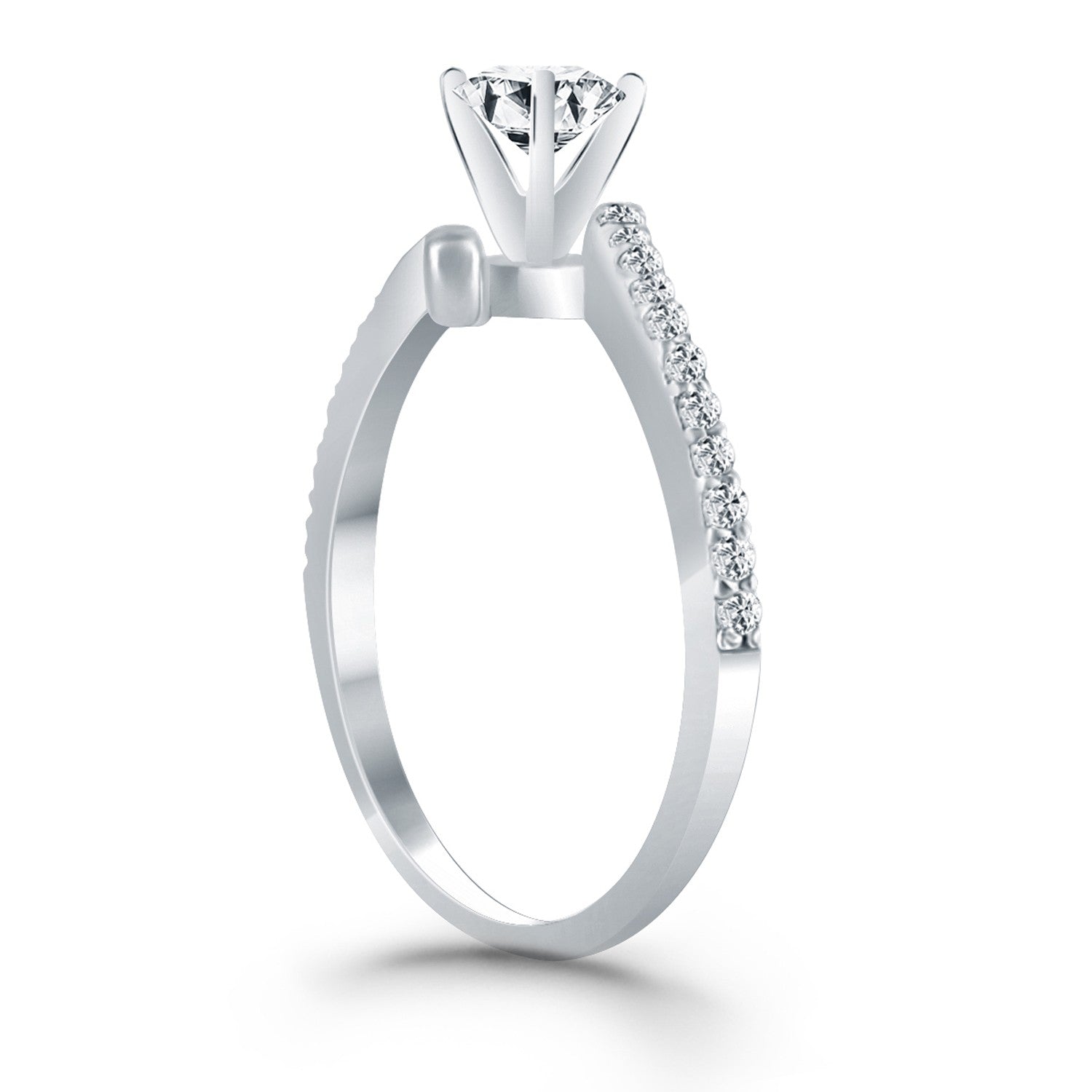 14k White Gold Open Shank Bypass Diamond Engagement Ring - Coolpeacock