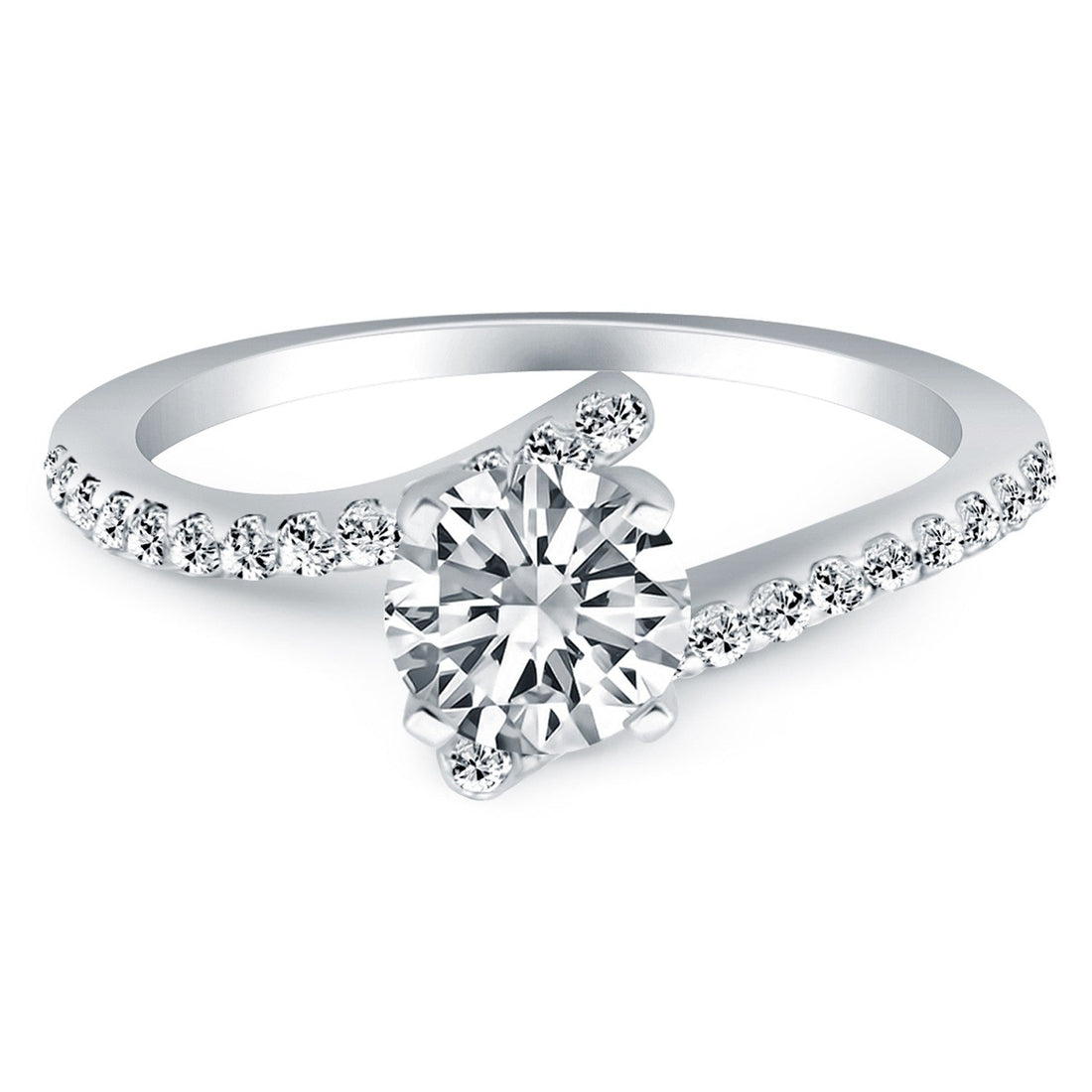 14k White Gold Open Shank Bypass Diamond Engagement Ring - Coolpeacock