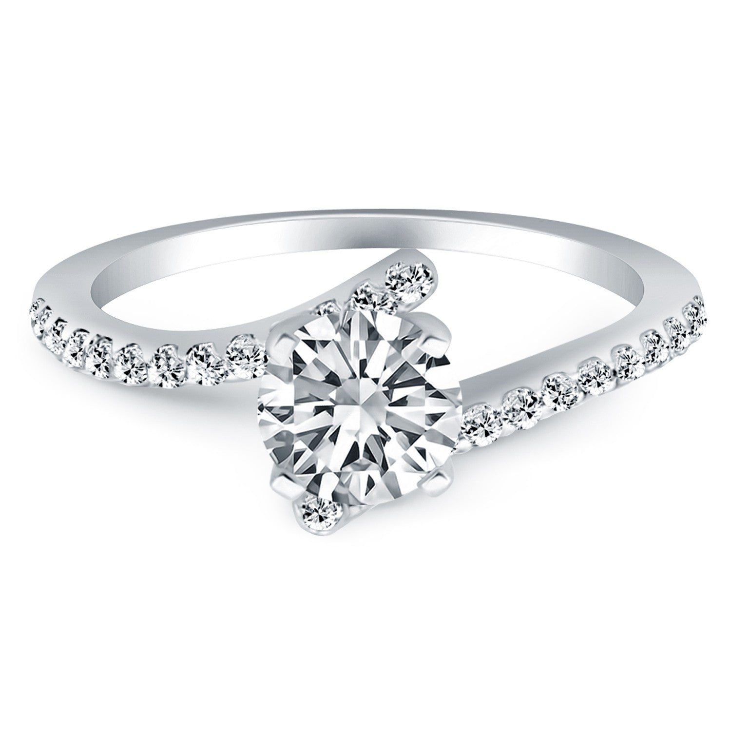 14k White Gold Open Shank Bypass Diamond Engagement Ring - Coolpeacock