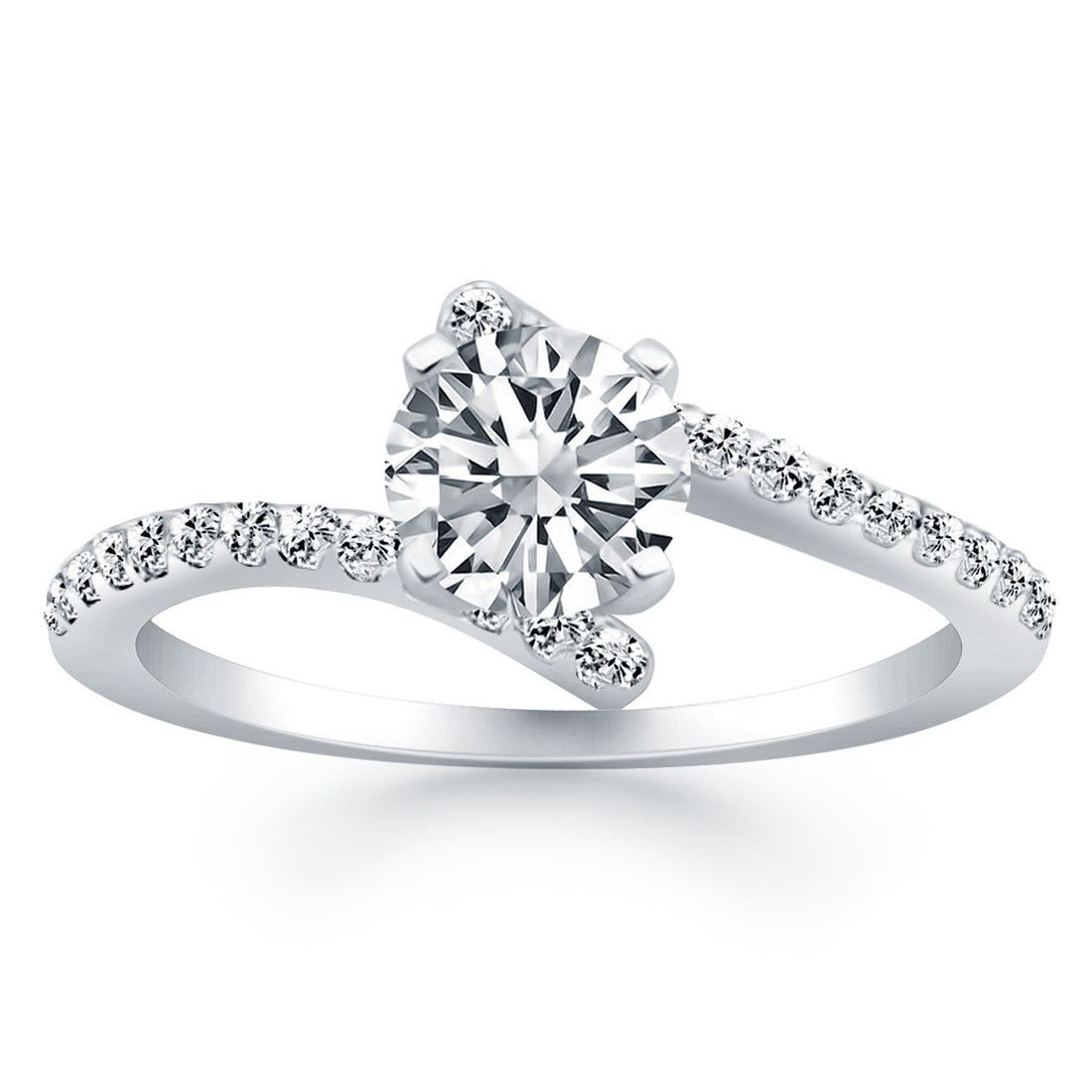 14k White Gold Open Shank Bypass Diamond Engagement Ring - Coolpeacock