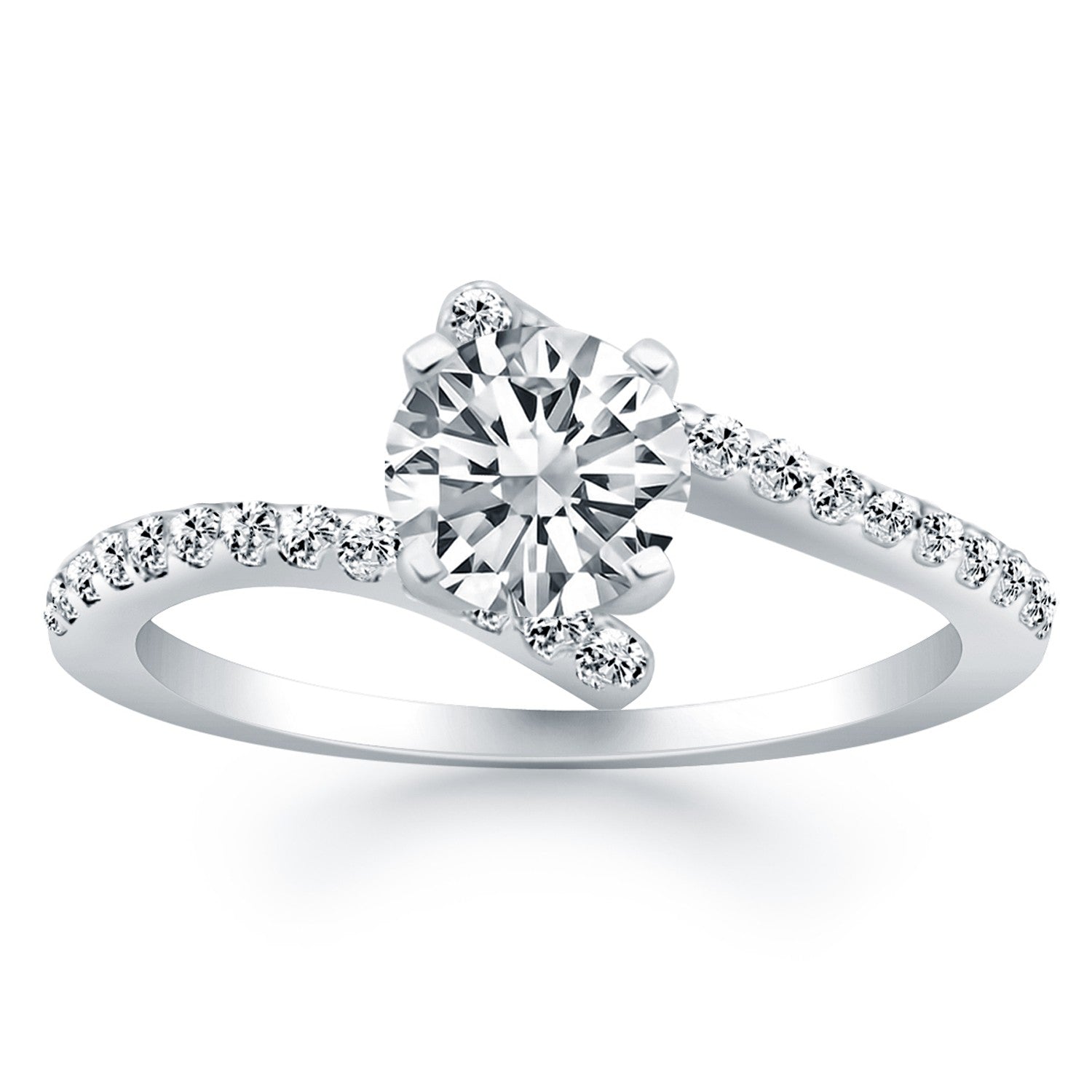 14k White Gold Open Shank Bypass Diamond Engagement Ring - Coolpeacock