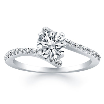 14k White Gold Open Shank Bypass Diamond Engagement Ring - Coolpeacock