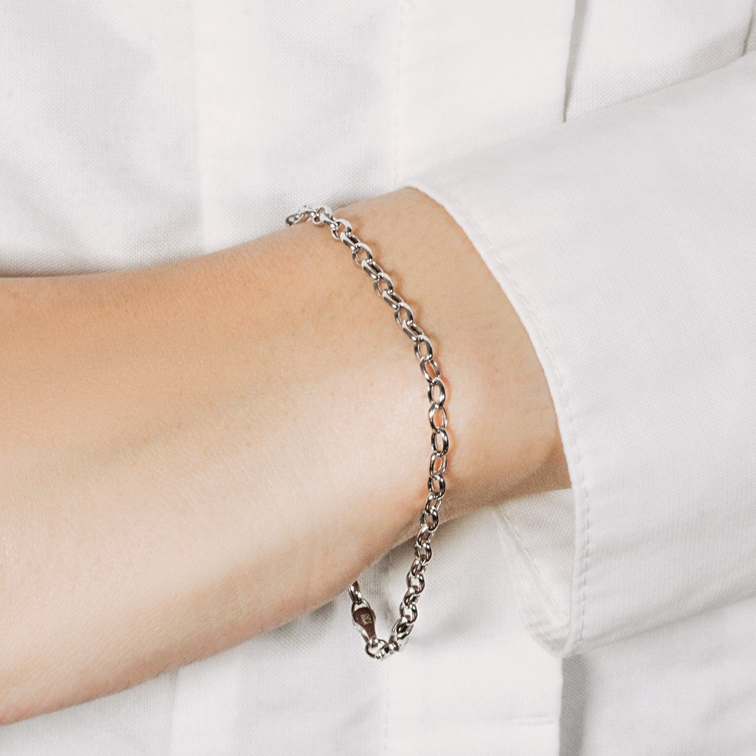 14k White Gold Oval Rolo Bracelet (3.20 mm) - Coolpeacock