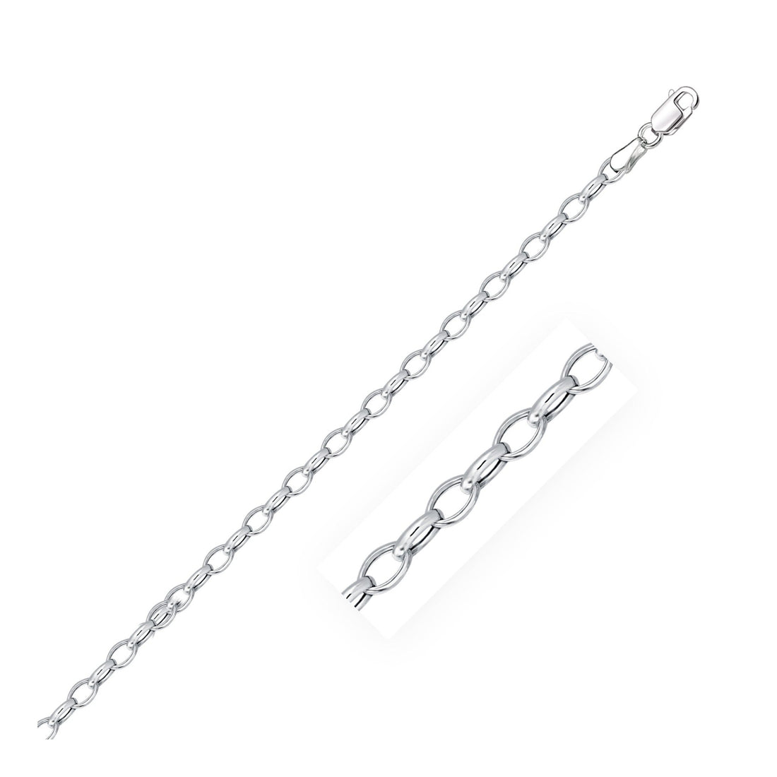 14k White Gold Oval Rolo Bracelet (3.20 mm) - Coolpeacock