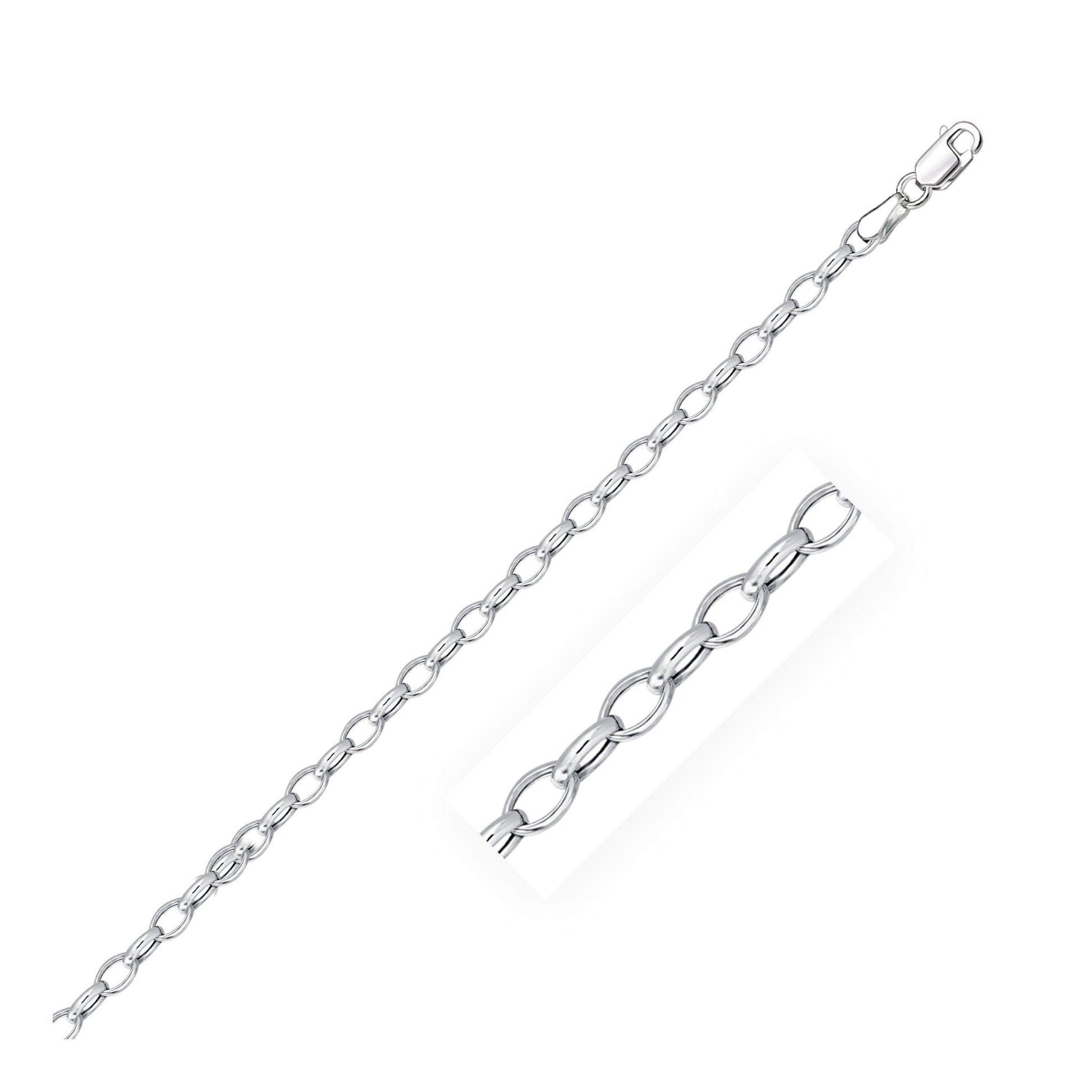 14k White Gold Oval Rolo Bracelet (3.20 mm) - Coolpeacock