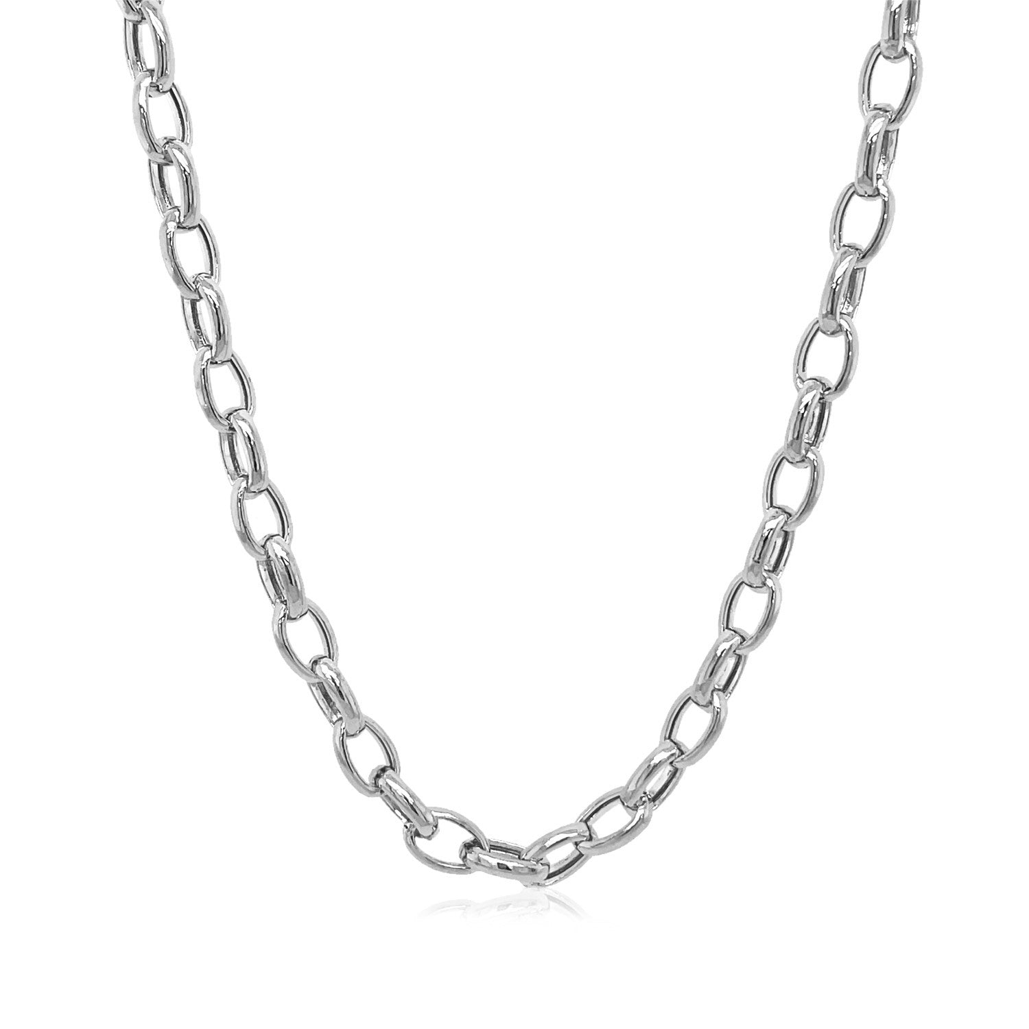 14k White Gold Oval Rolo Chain (4.60 mm) - Coolpeacock