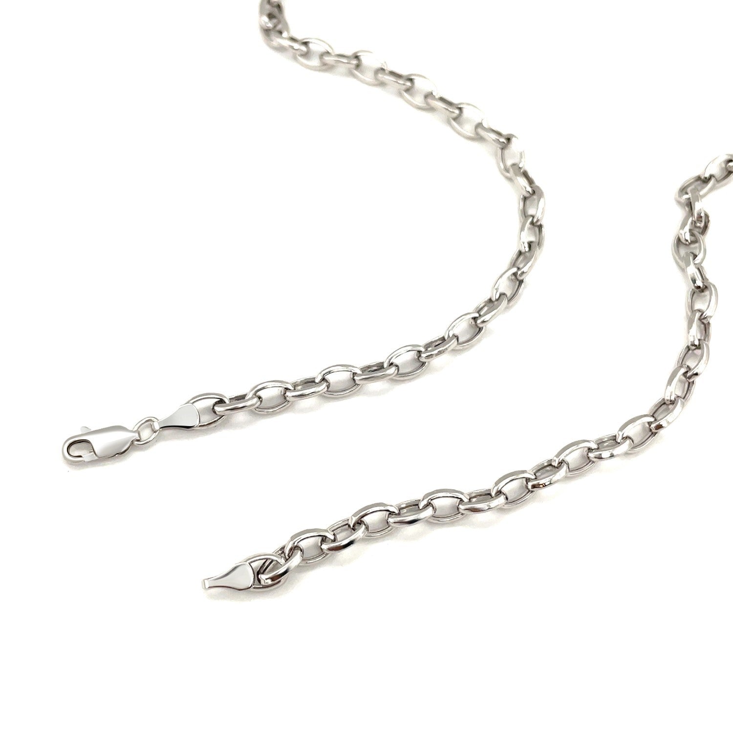 14k White Gold Oval Rolo Chain (4.60 mm) - Coolpeacock