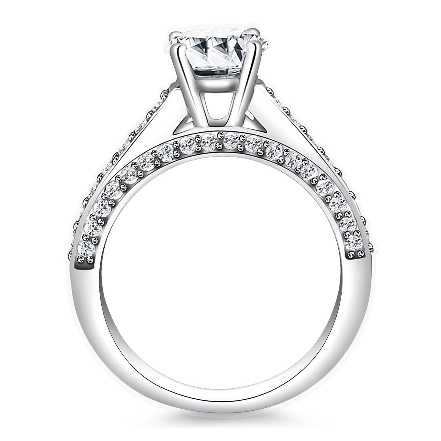 14k White Gold Pave Diamond Cathedral Engagement Ring - Coolpeacock