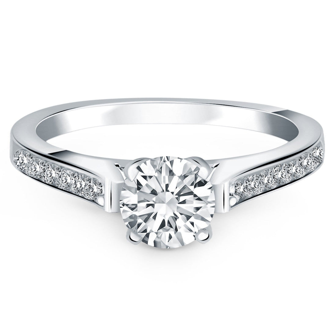 14k White Gold Pave Diamond Cathedral Engagement Ring - Coolpeacock
