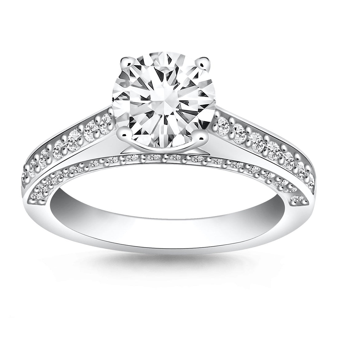 14k White Gold Pave Diamond Cathedral Engagement Ring - Coolpeacock
