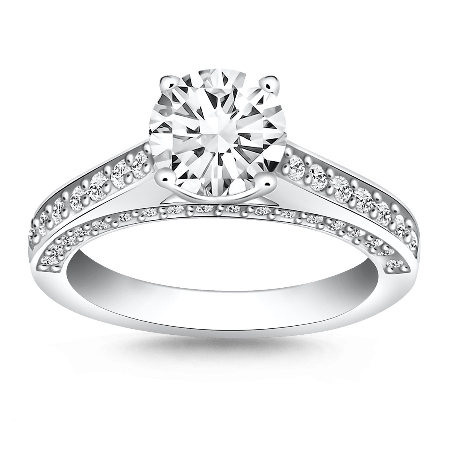14k White Gold Pave Diamond Cathedral Engagement Ring - Coolpeacock