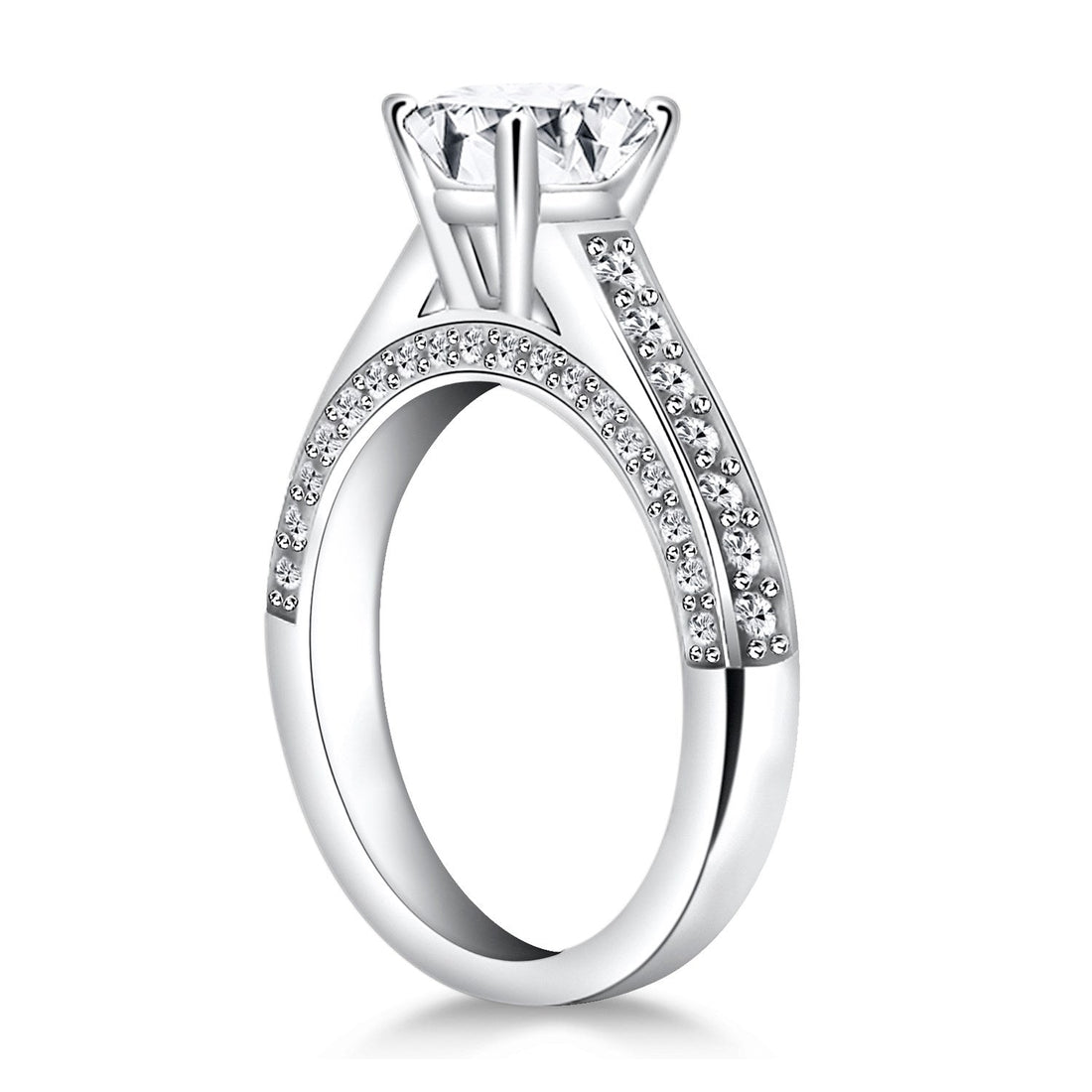 14k White Gold Pave Diamond Cathedral Engagement Ring - Coolpeacock