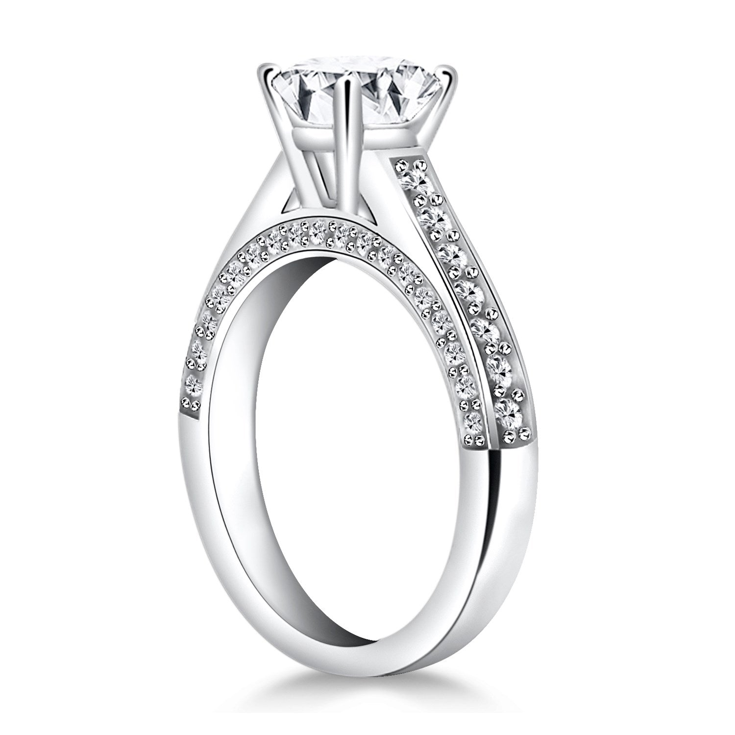 14k White Gold Pave Diamond Cathedral Engagement Ring - Coolpeacock
