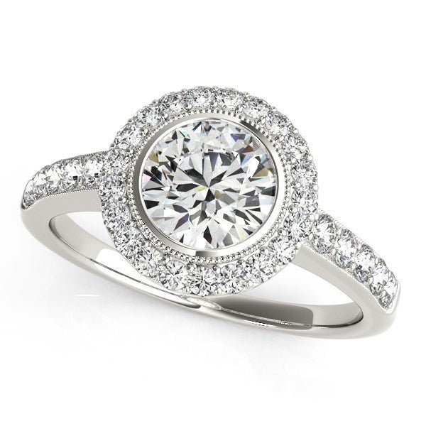 14k White Gold Pave Style Diamond Engagement Ring (1 3/8 cttw) - Coolpeacock