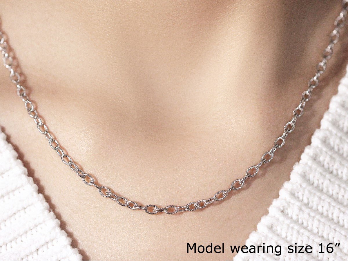 14k White Gold Pendant Chain with Textured Links (2.90 mm) - Coolpeacock