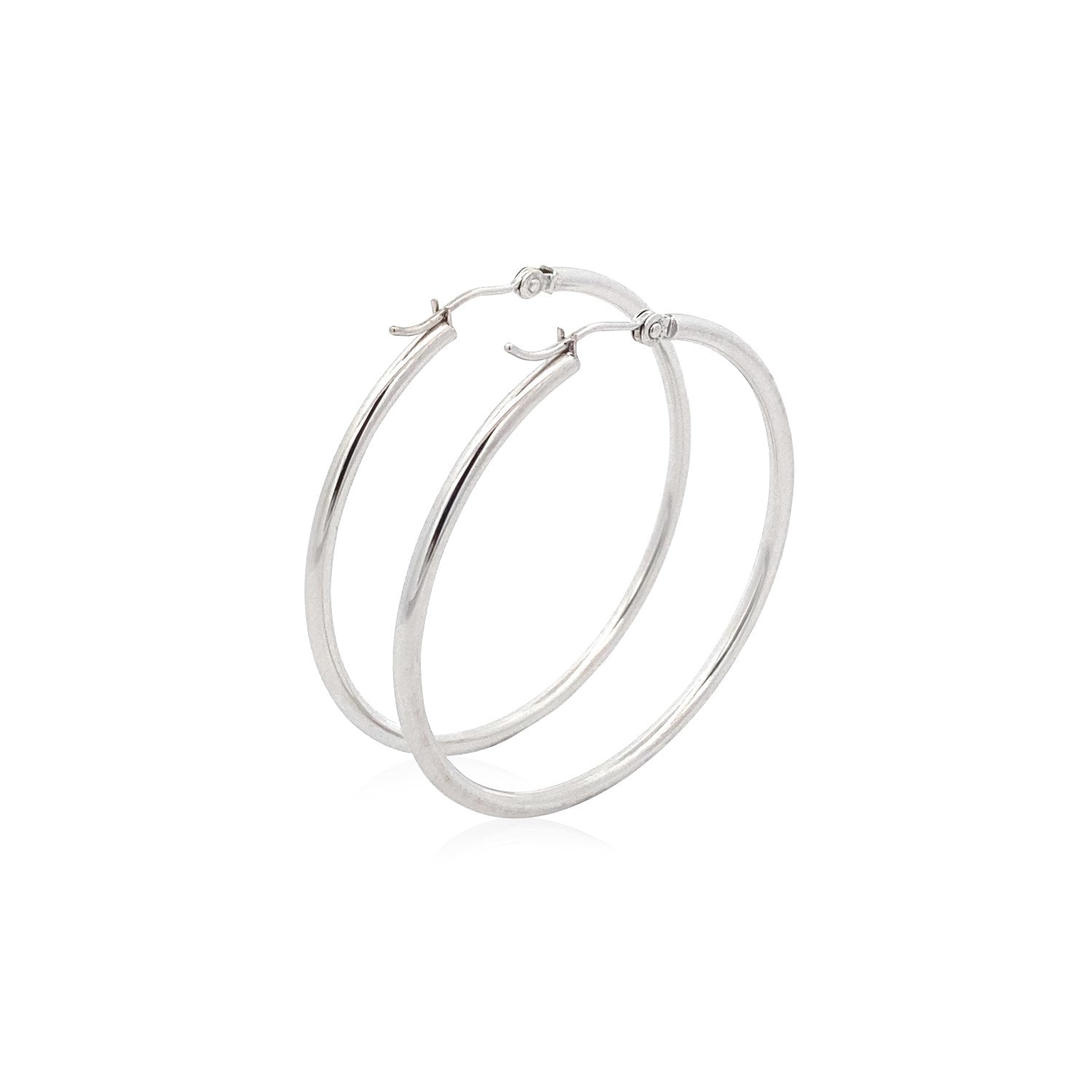 14k White Gold Polished Hoop Earrings (2x40mm) - Coolpeacock