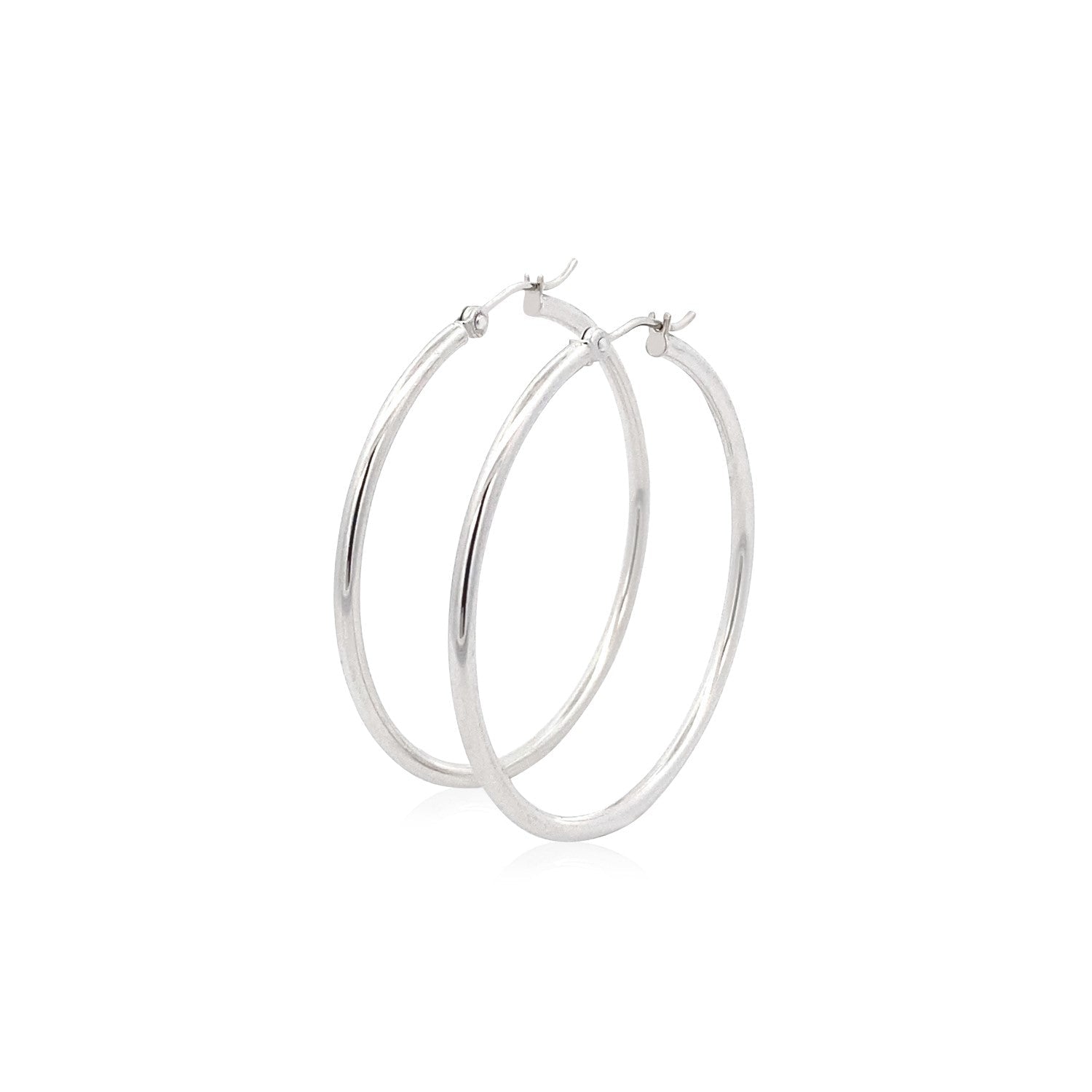 14k White Gold Polished Hoop Earrings (2x40mm) - Coolpeacock