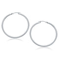 14k White Gold Polished Hoop Earrings (2x40mm) - Coolpeacock