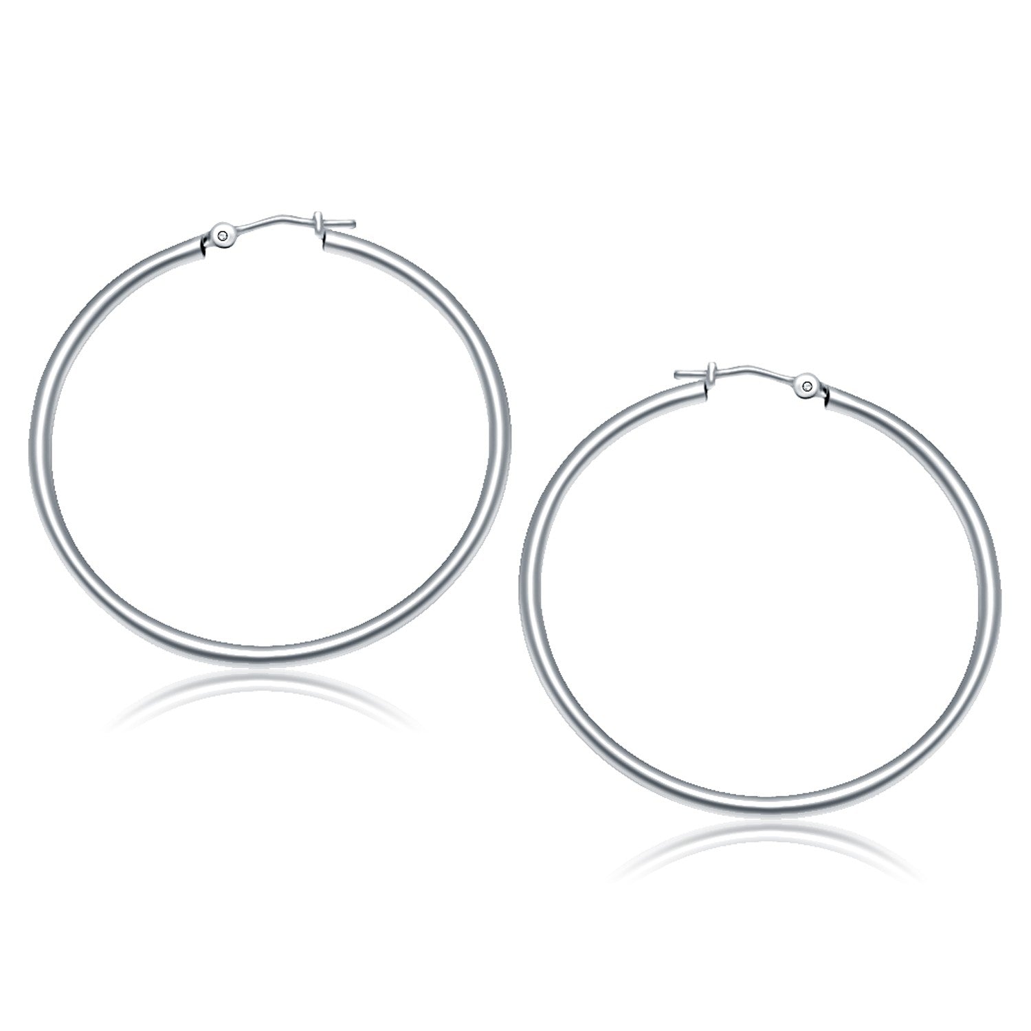 14k White Gold Polished Hoop Earrings (2x40mm) - Coolpeacock