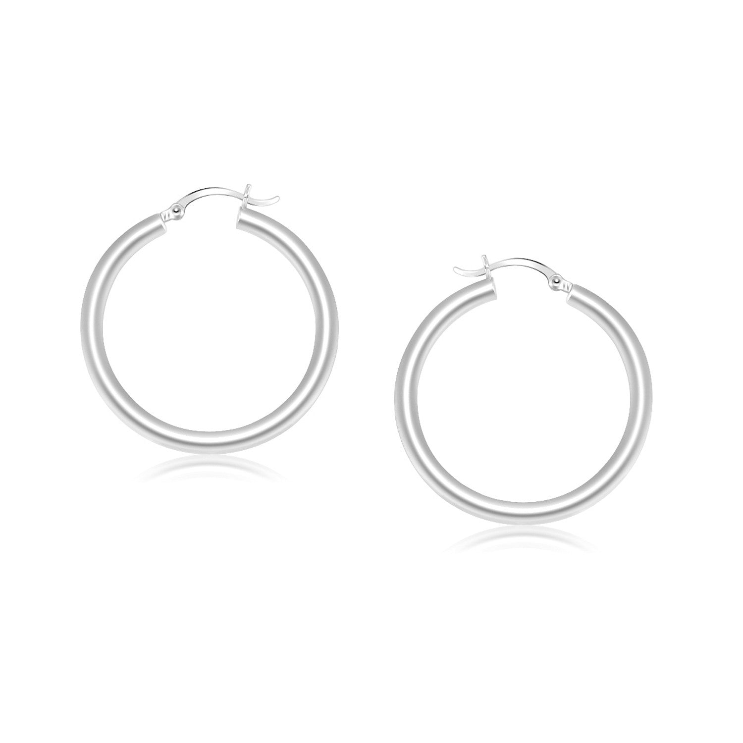 14k White Gold Polished Hoop Earrings (4x25mm) - Coolpeacock