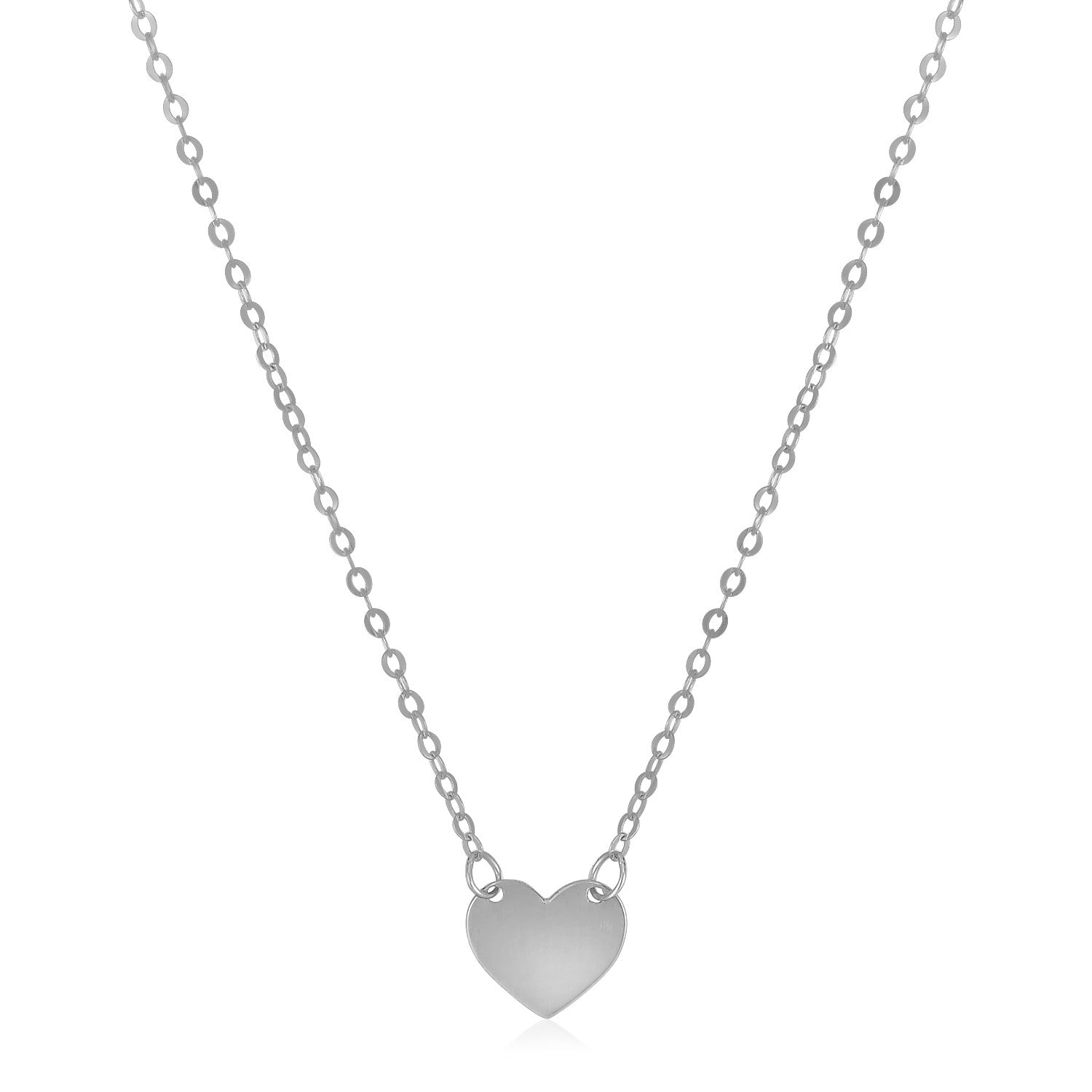 14k White Gold Polished Mini Heart Necklace - Coolpeacock