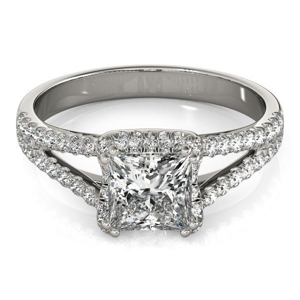 14k White Gold Princes Cut Halo Split Shank Diamond Engagement Ring (2 cttw) - Coolpeacock