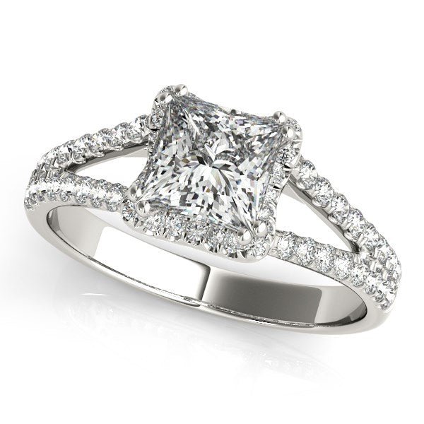 14k White Gold Princes Cut Halo Split Shank Diamond Engagement Ring (2 cttw) - Coolpeacock